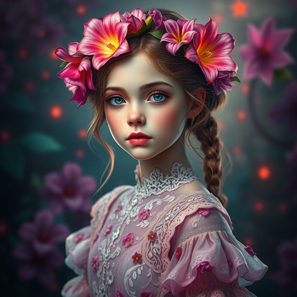 Fantasy Flower Girl Portrait in Ethereal Digital Art Style