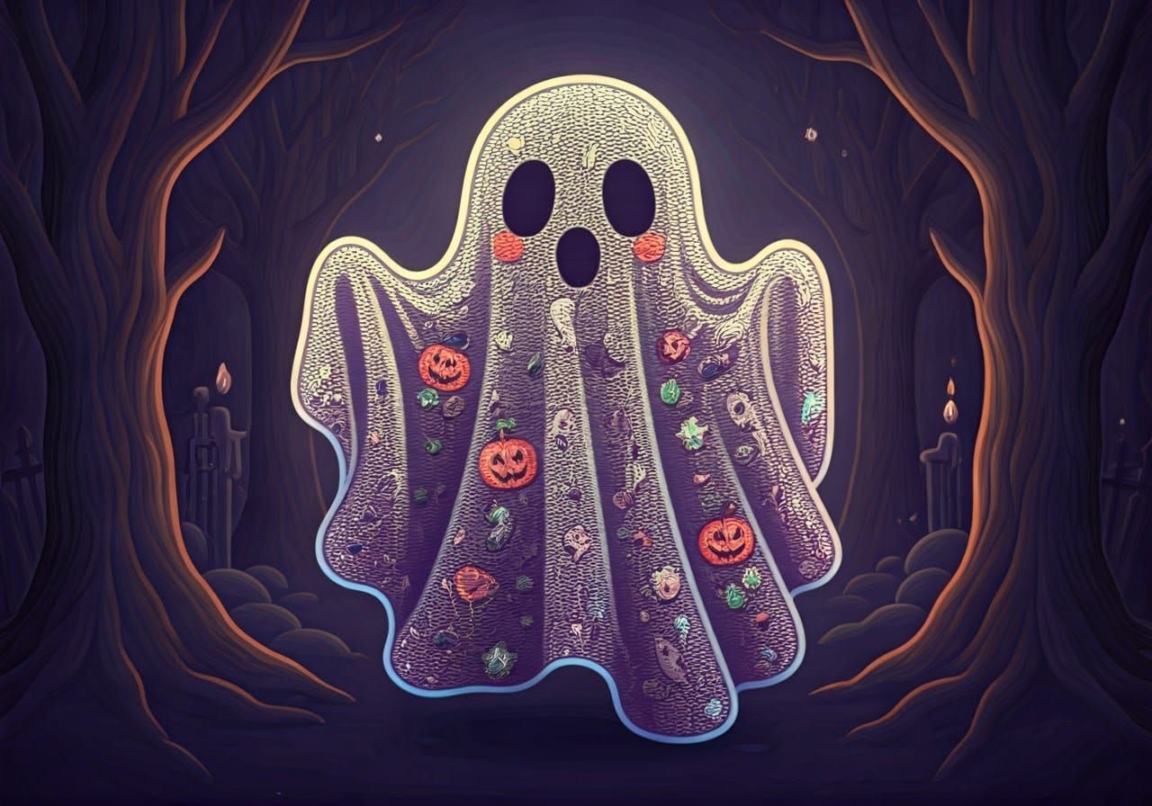 Embroidered Sheet Ghost in Kawaii Halloween Style