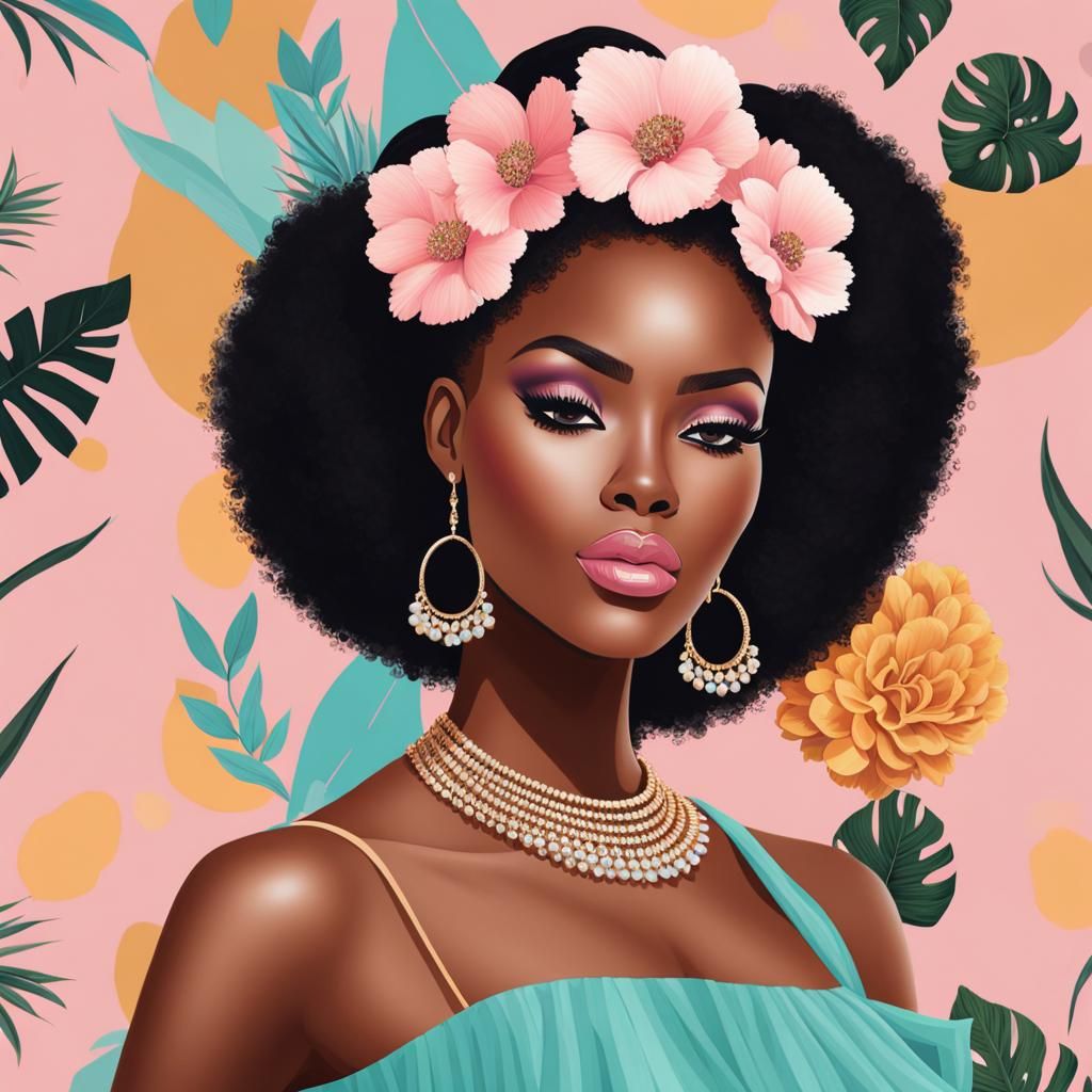 Chic African-American Woman in Pastel Afrocentric Illustrati...