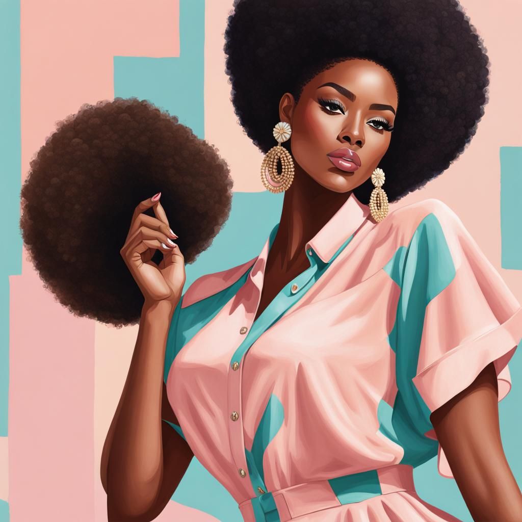 Chic African-American Woman in Pastel Illustration with Fash...