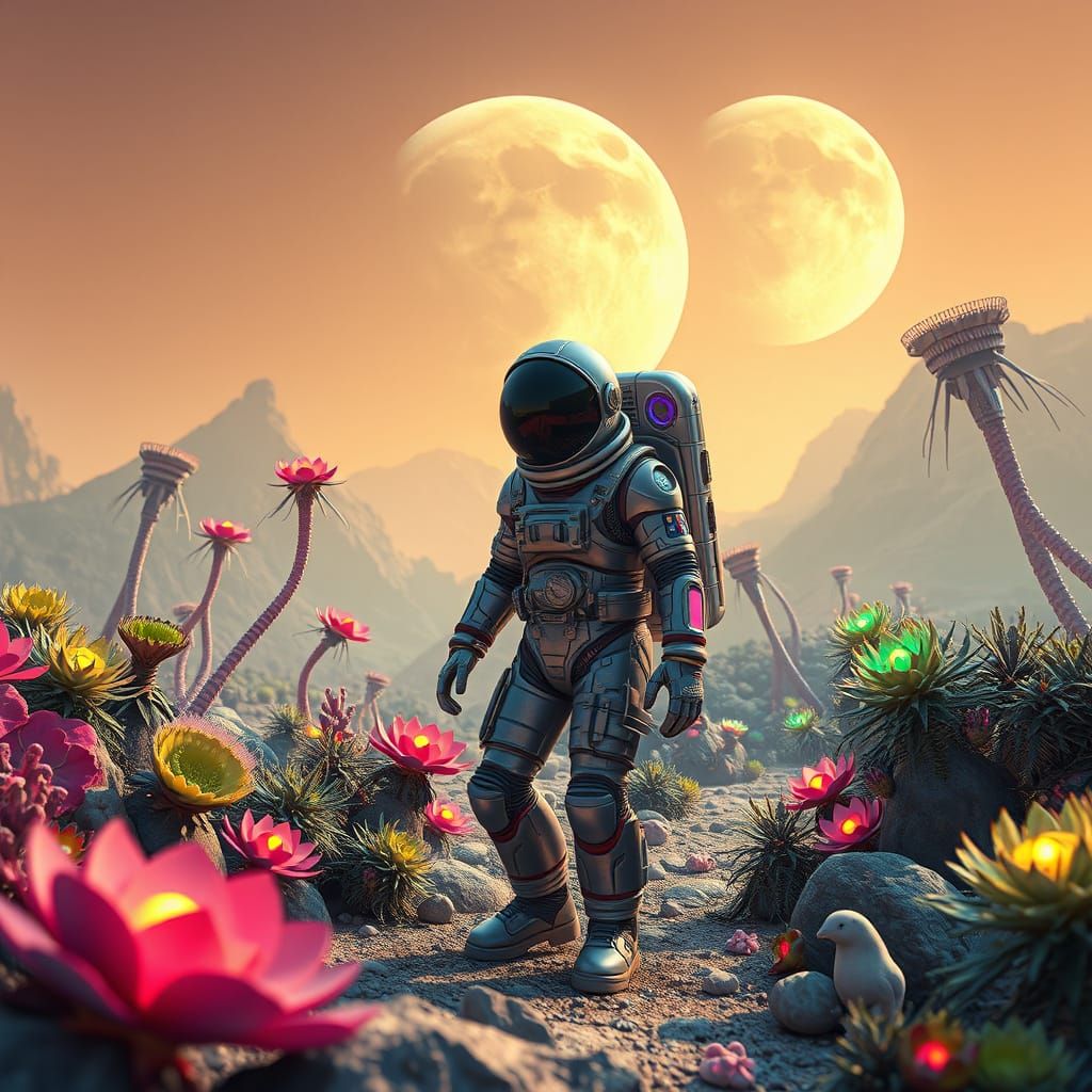 Atompunk Astronaut Explores Alien Planet's Wonders in Epic S...