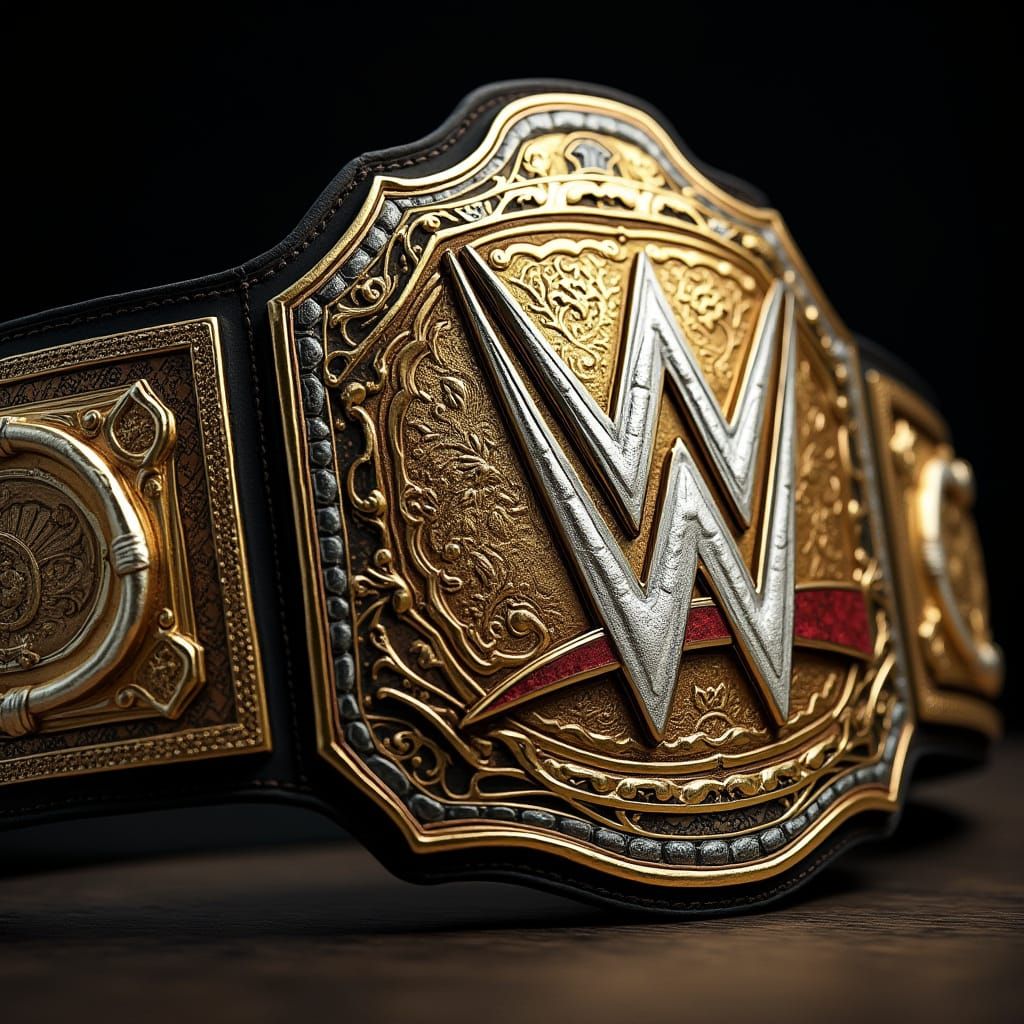 Vintage-Inspired WWE Championship Belt with Intricate Gold a...