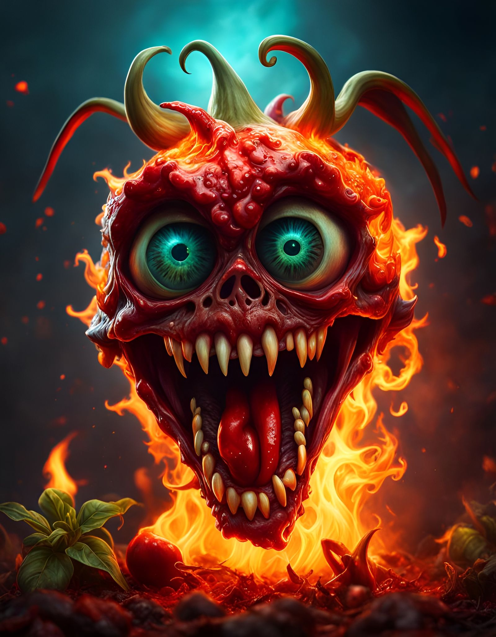 Realistic Burning Zombie Habanero Chilli Fantasy Art