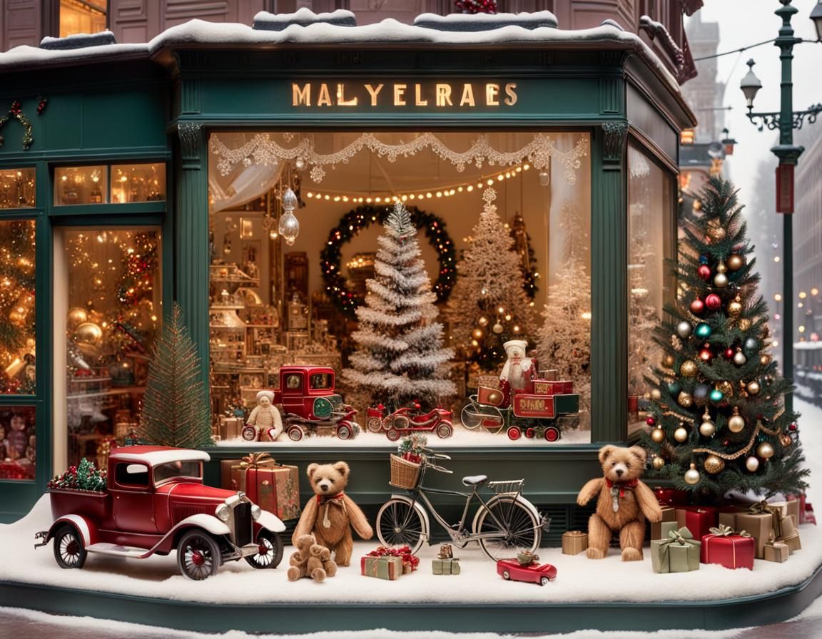 1930s Christmas Window Display with Toys