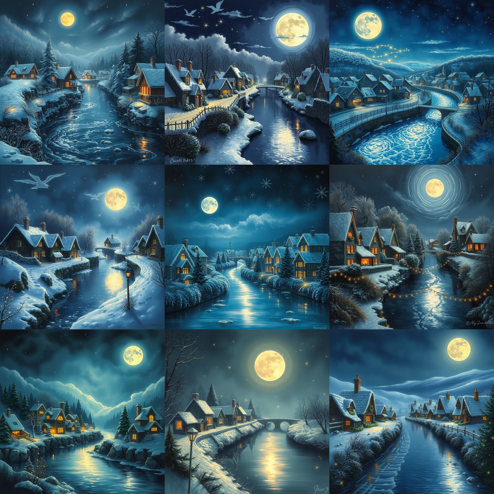 Enchanting Moonlight Village Illustration