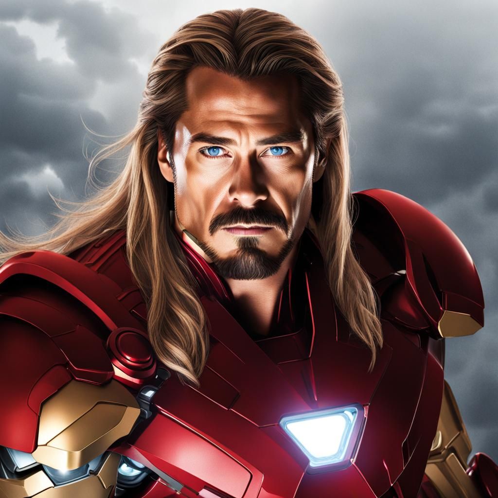 Iron Man Thor Hybrid Portrait: Merged Superhero Headshot