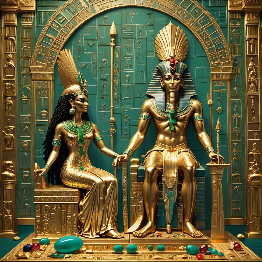 Osiris and Isis on Golden Throne in Egyptian Art