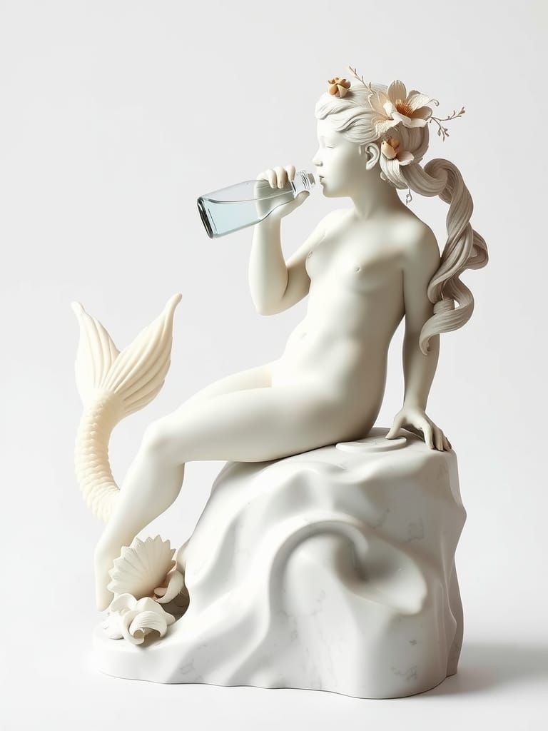 Marble Mermaid Sculpture in Classical Style