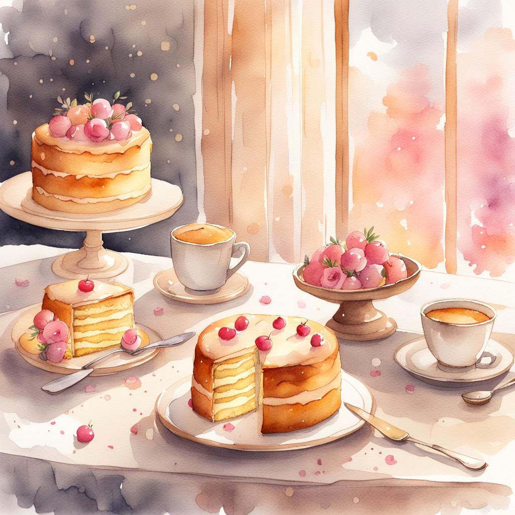 Genoas Cake in Watercolor Anime Style
