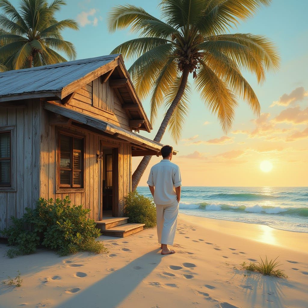 Serene Beachside Bistro in Soft Oil Painting Style