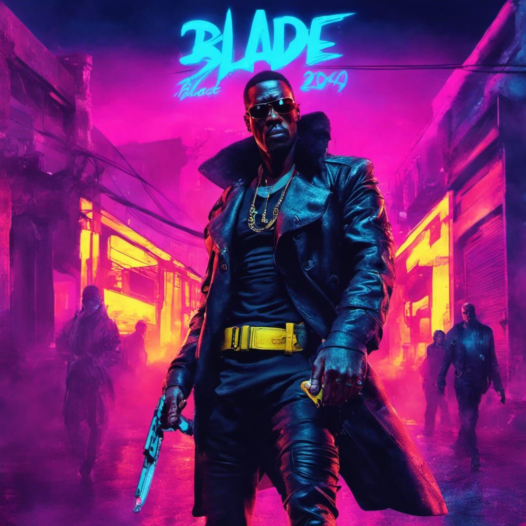 Blade with Handgun in Cyberpunk Neon Style