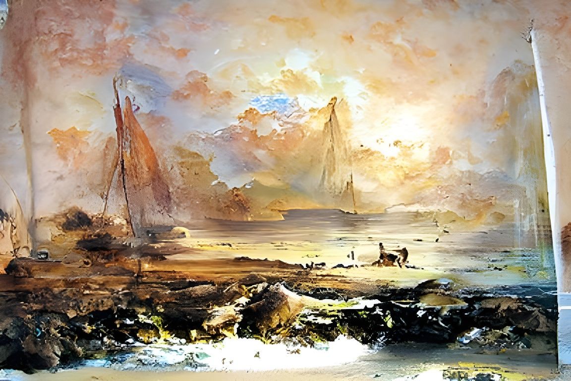 Hazy Seascape Landscape in Oil Painting Style