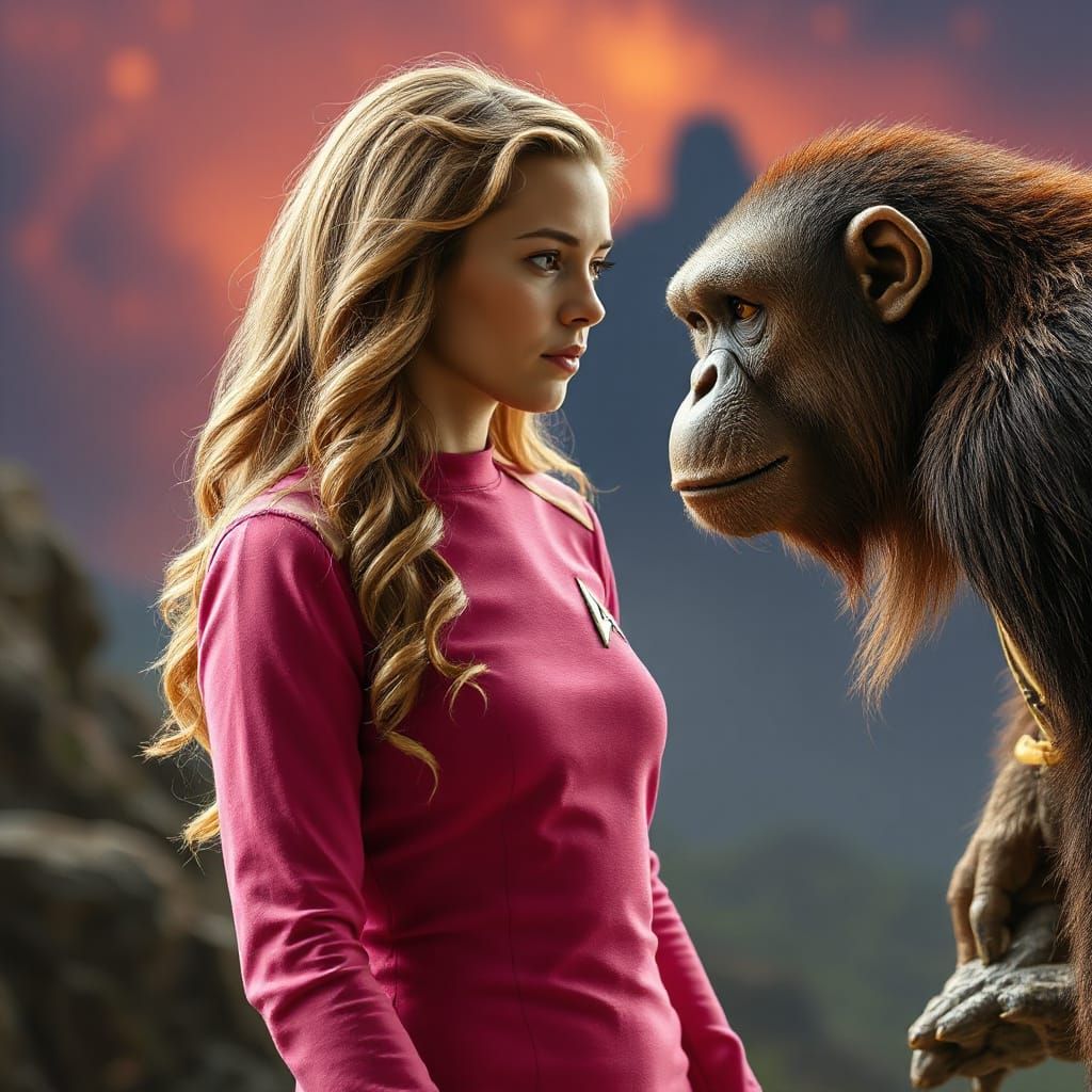 Woman in Star Trek Uniform Meets Ape in Hyperrealism