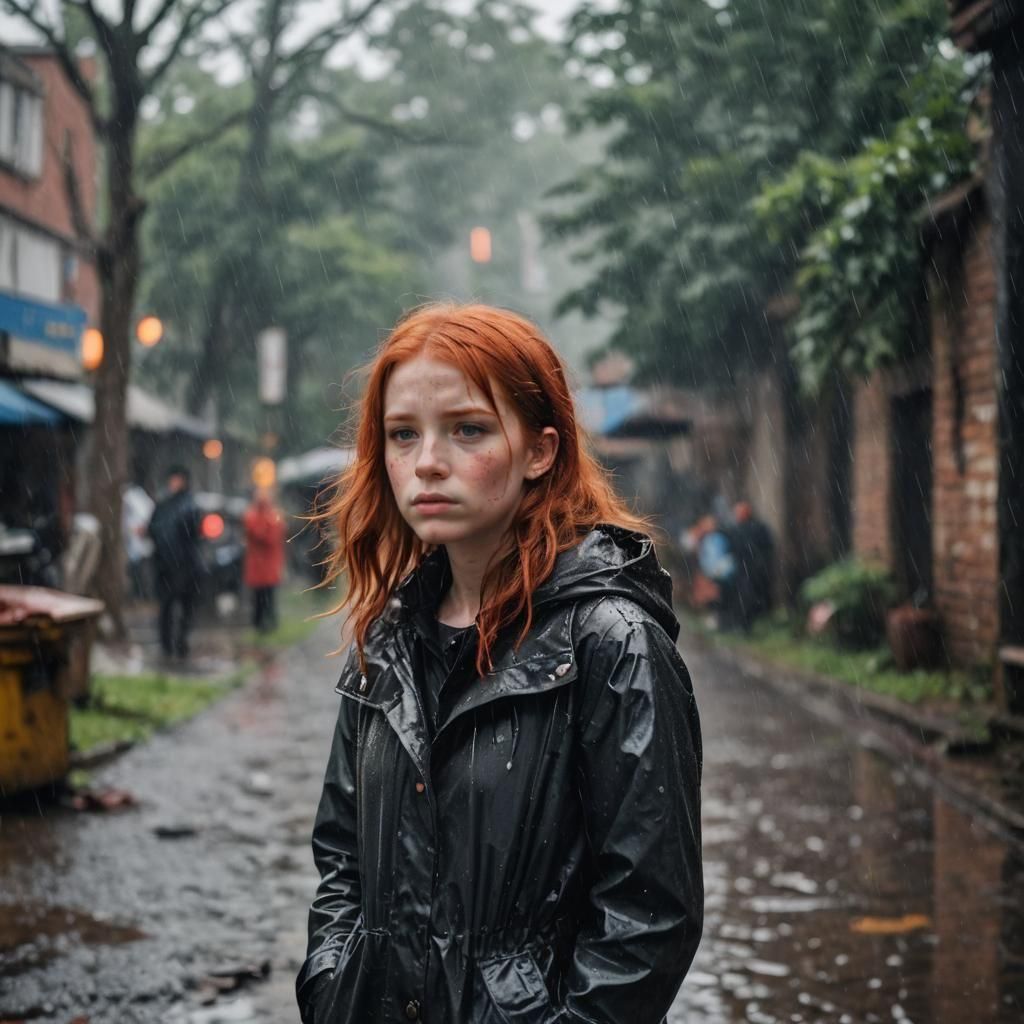 Girl in Rain With Ruins: Professional Photography