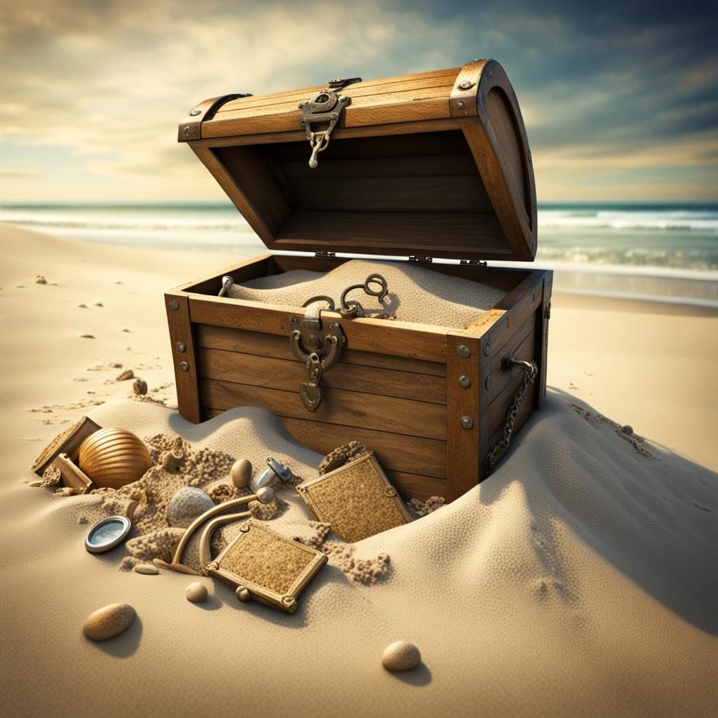 Washed Up Treasure Chest on Sandy Beach