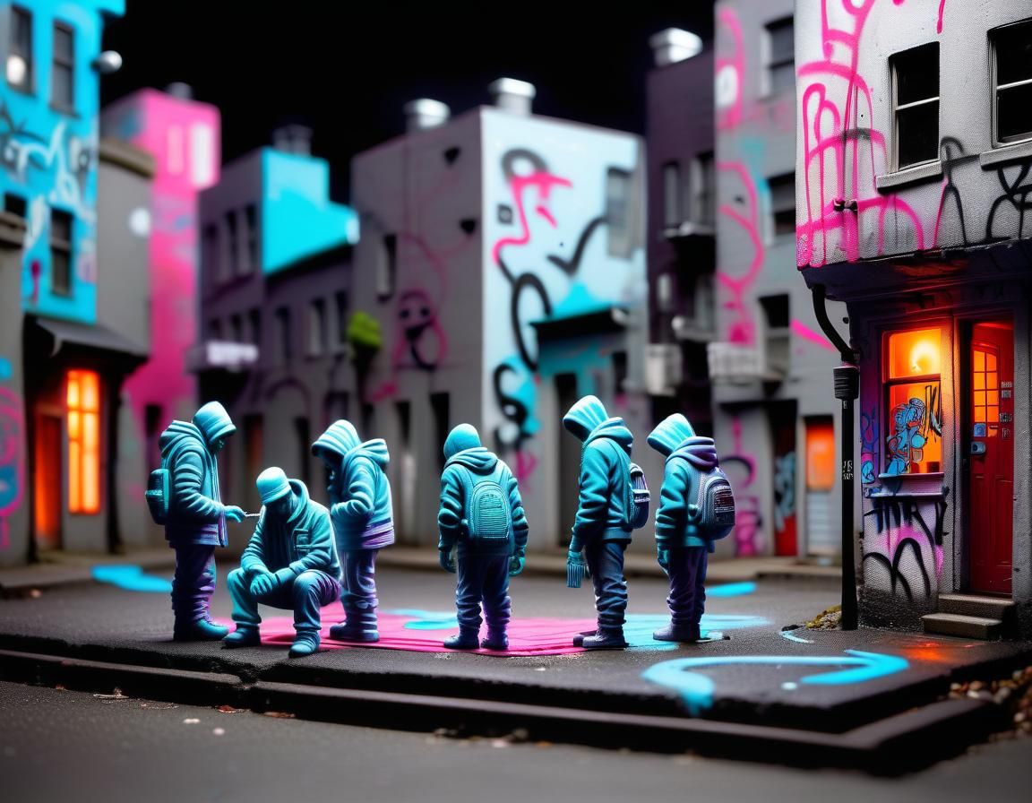 Bioluminescent Mutant City in Street Art Style