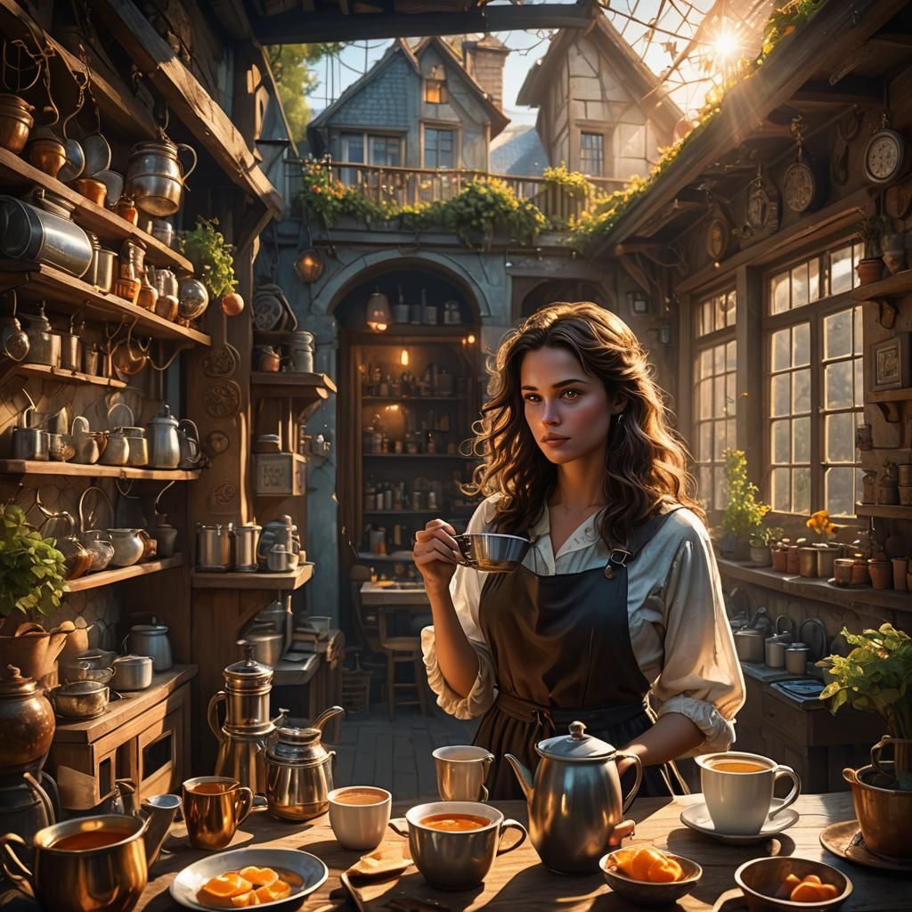 Beautiful Fairy Woman in Front of Teapot House