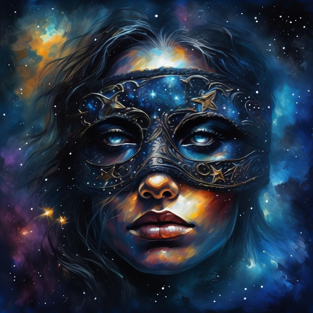 Mystical Blindfolded Woman in Impasto Night Scene