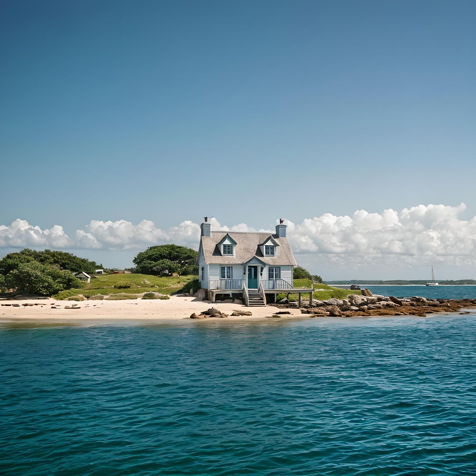 Idyllic Island Cottage in Ocean, Photography Style