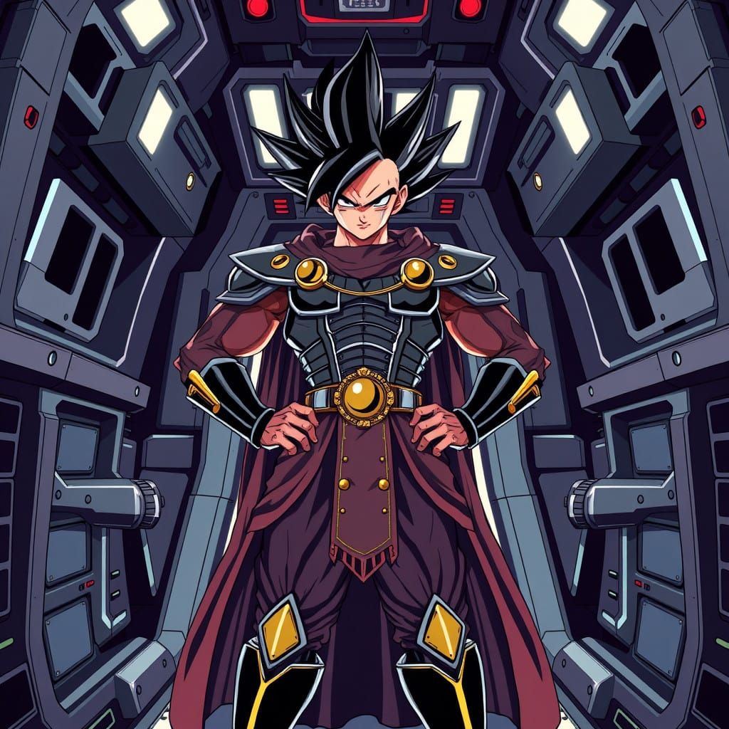 Anime Warrior in Royal Armor: Strong Hero Stands Confidently...