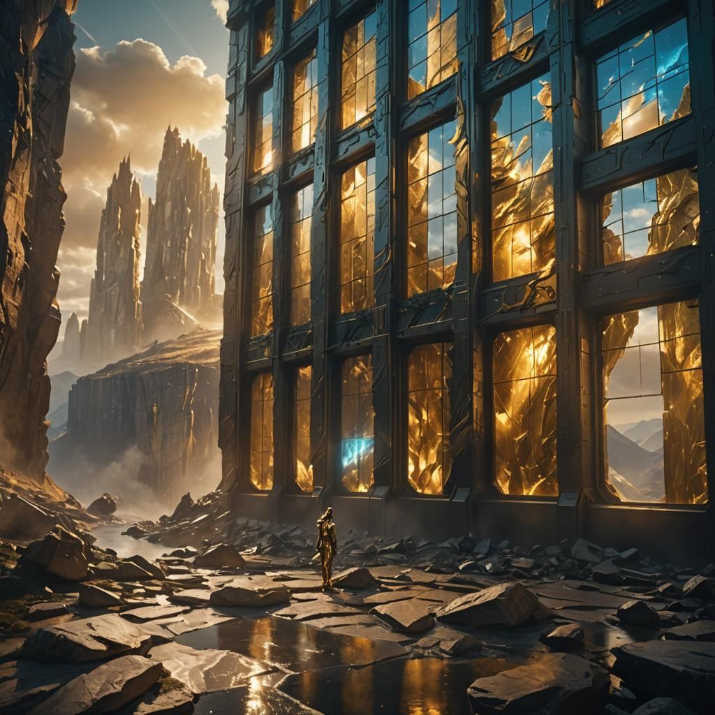 Girl in Golden Armor on Windswept Cliff Edge