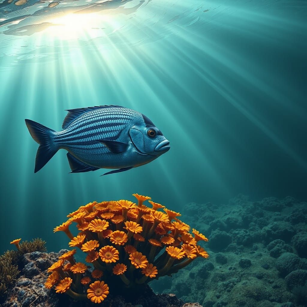 Vibrant Blue Fish in Teal Water: Impressionistic Underwater ...