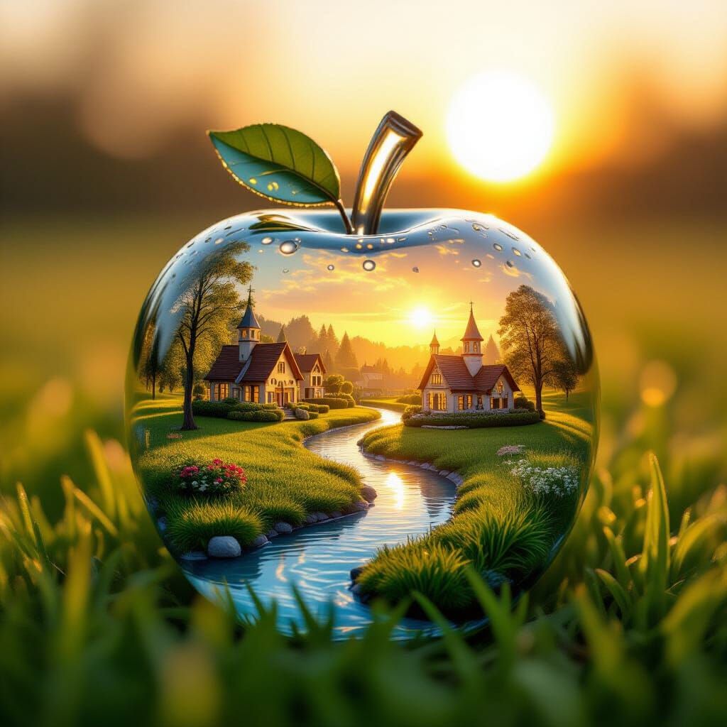 Glass Apple Village at Golden Sunset