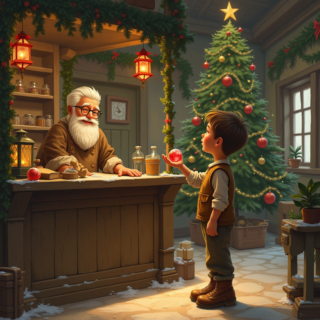 Boy with Marble in Nostalgic Christmas Store