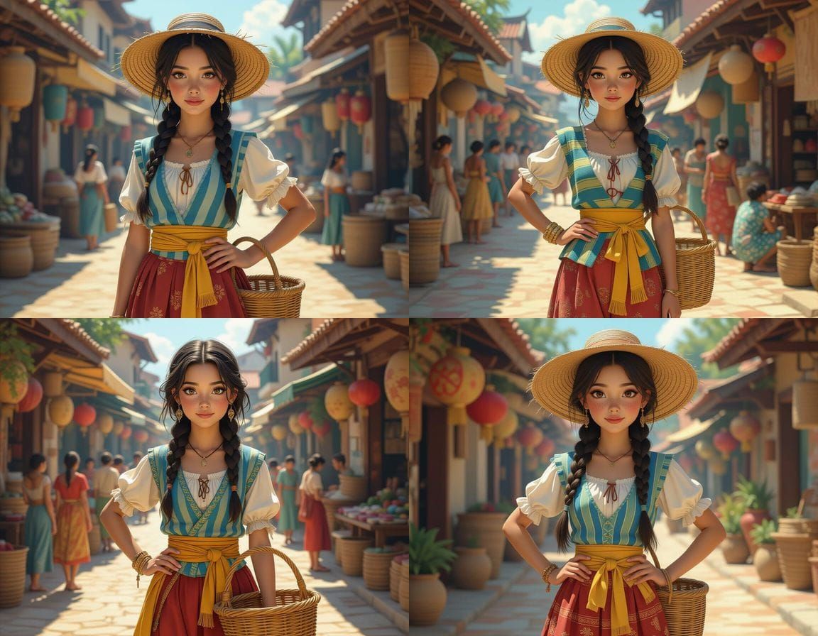 Fantasy Peasant Girl in a Bustling Marketplace