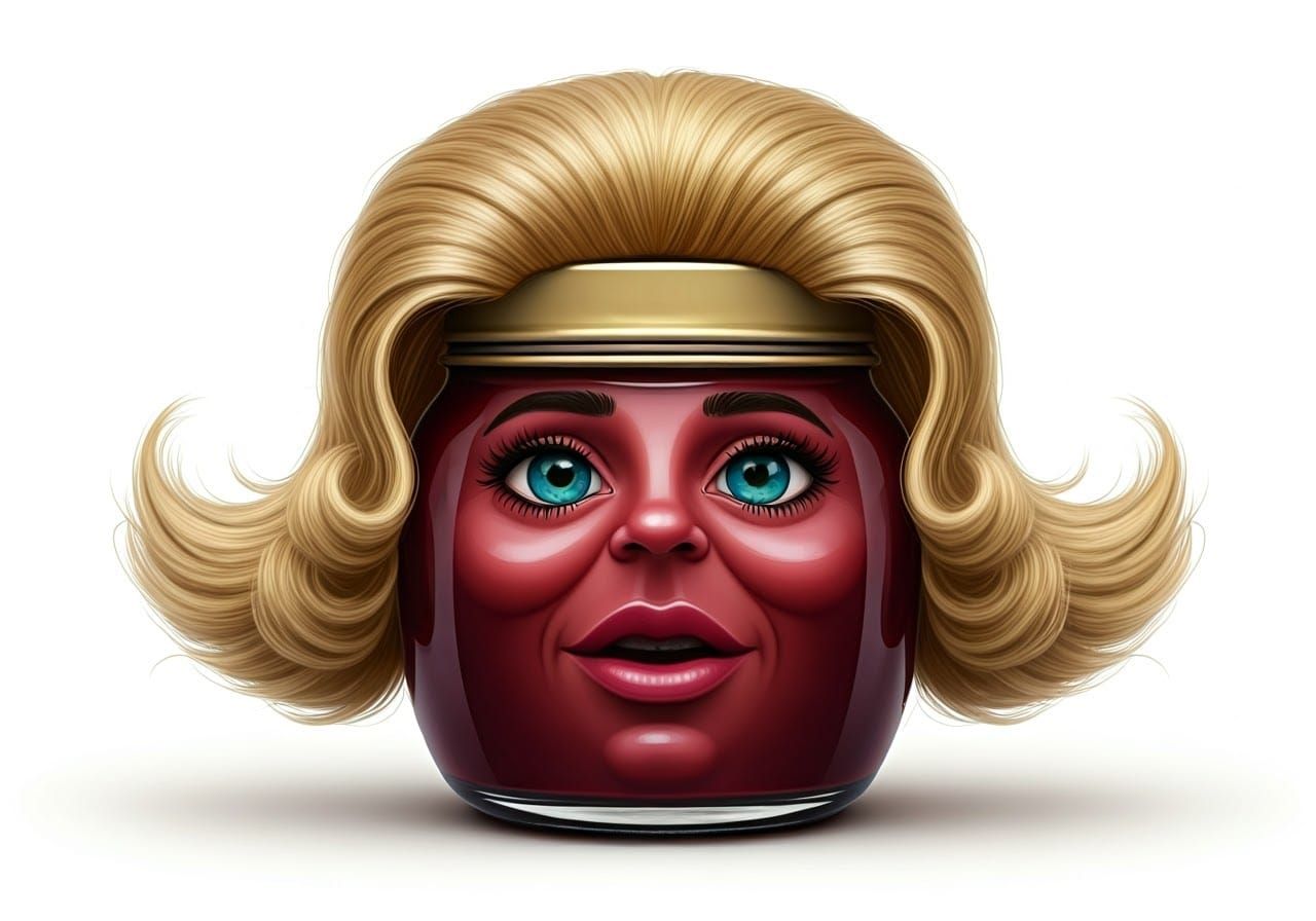 Anthropomorphic Jam Jar with Wig Illustration
