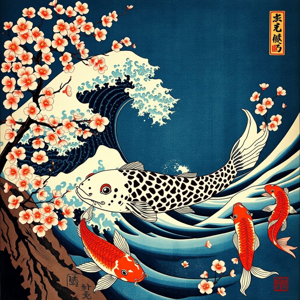 Majestic Axolotl in Traditional Ukiyo-e Style