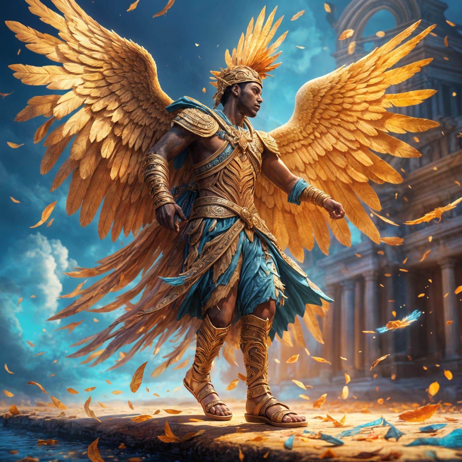 Hyperrealistic Winged Sandals in Splash Art Style