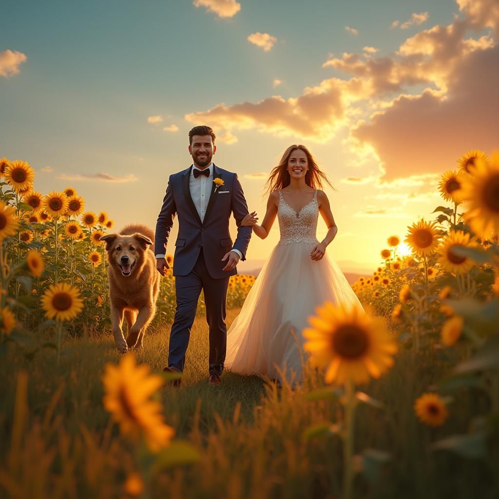 Dog Crashes Wedding Photo Shoot at Sunset