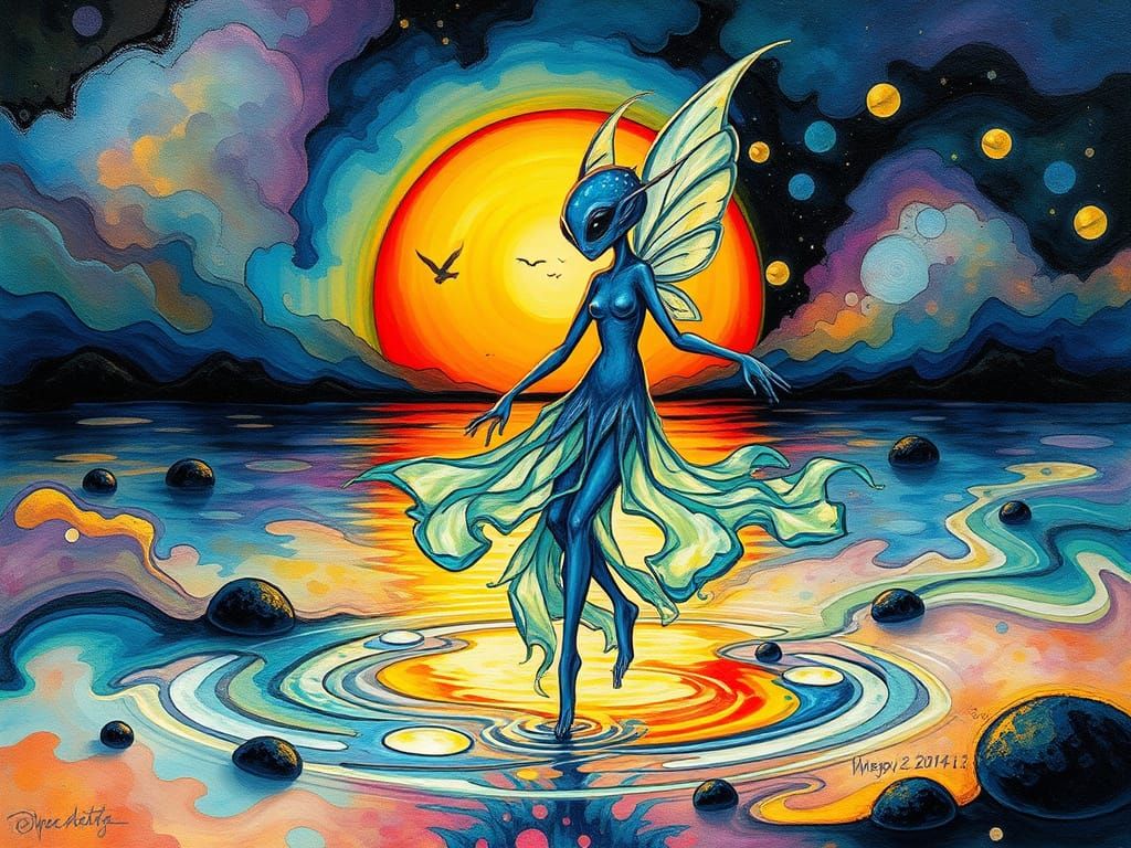 Alcohol Ink Painting of a Dancing Water Pixie