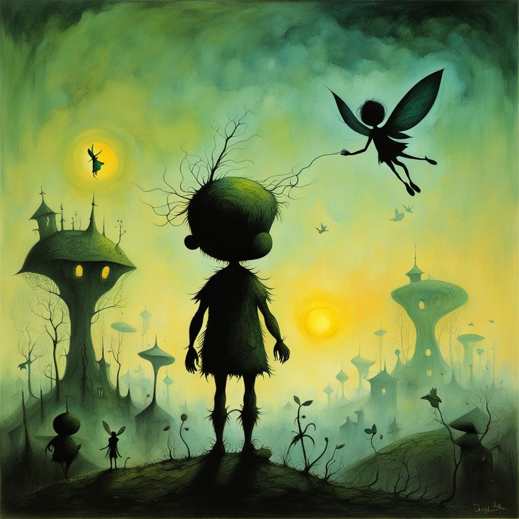 Peter Pan and Tinkerbell in Surreal Style