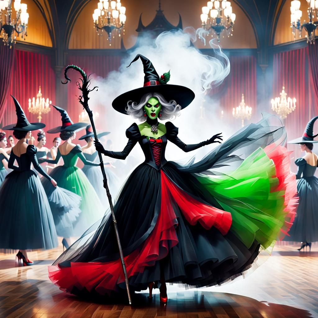 Witch Hag Ball in Black and Silver Tulle Gown