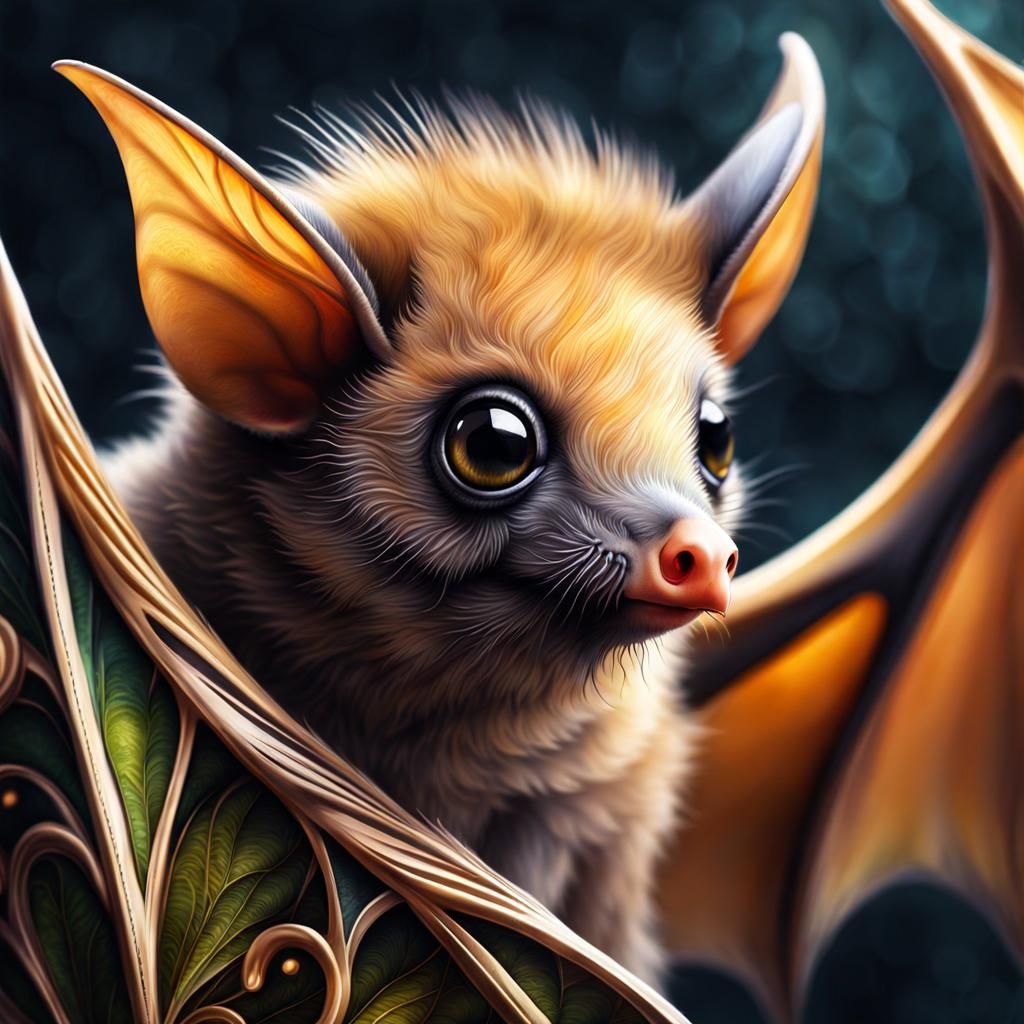Dreamy Baby Fruit Bat Portrait in Watercolor