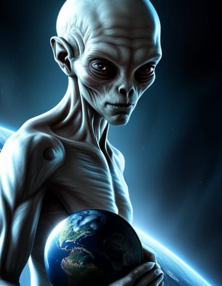 Grey Alien Protects Earth: Hyperrealistic Concept Art