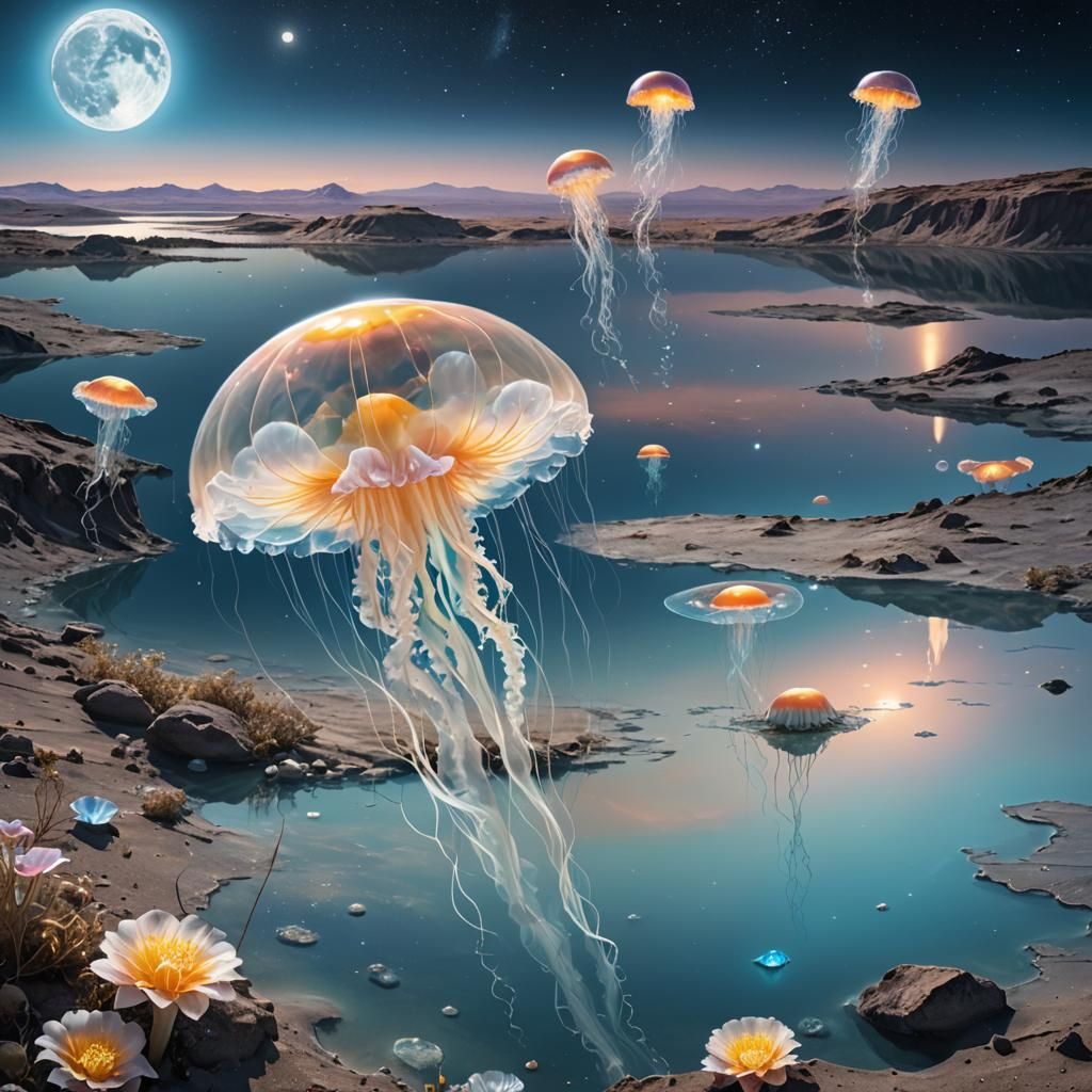 Lunar Jellyfish Dreamscape in Shimmering Colors