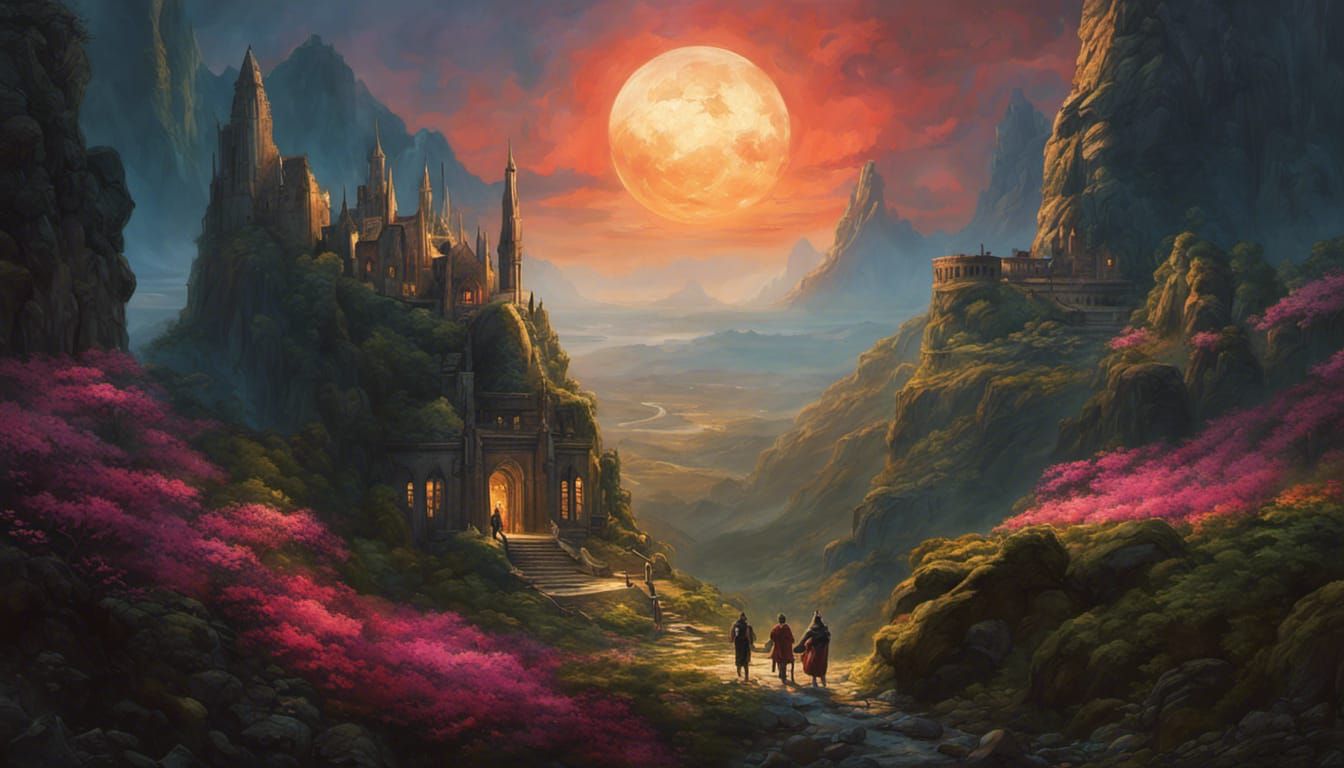 Spectacular Mountain Landscape Painting with Waterfalls