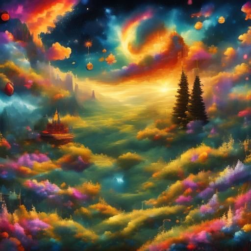 Surreal Mountain Dreamscape in Cosmic Style