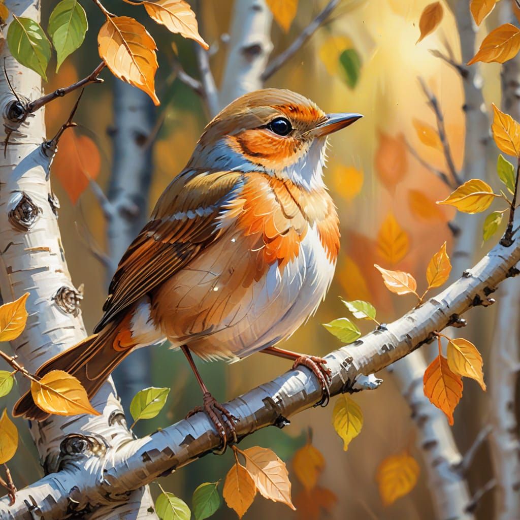 Whimsical Nightingale in Watercolor Gouache Style