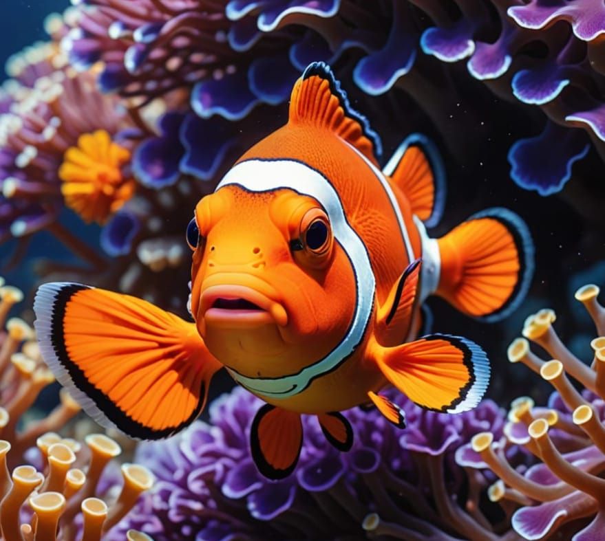Realistic Clownfish in Coral Reef