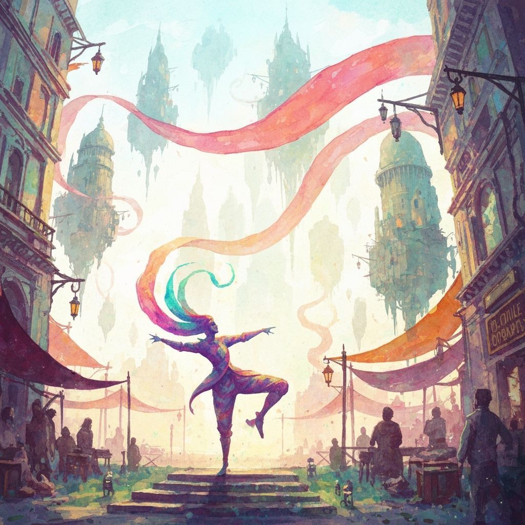 Floating City Bazaar: Watercolor Fantasy Illustration