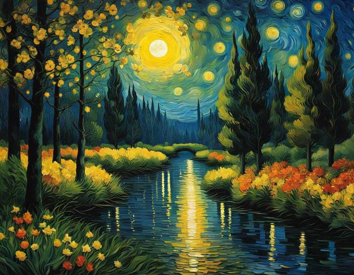 Starry Night Forest: A Van Gogh-Inspired Oil Painting