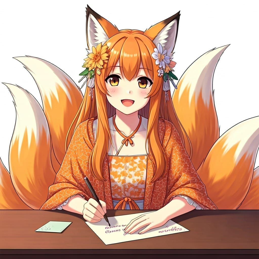Anime Fox Girl Writes Get-Well Card