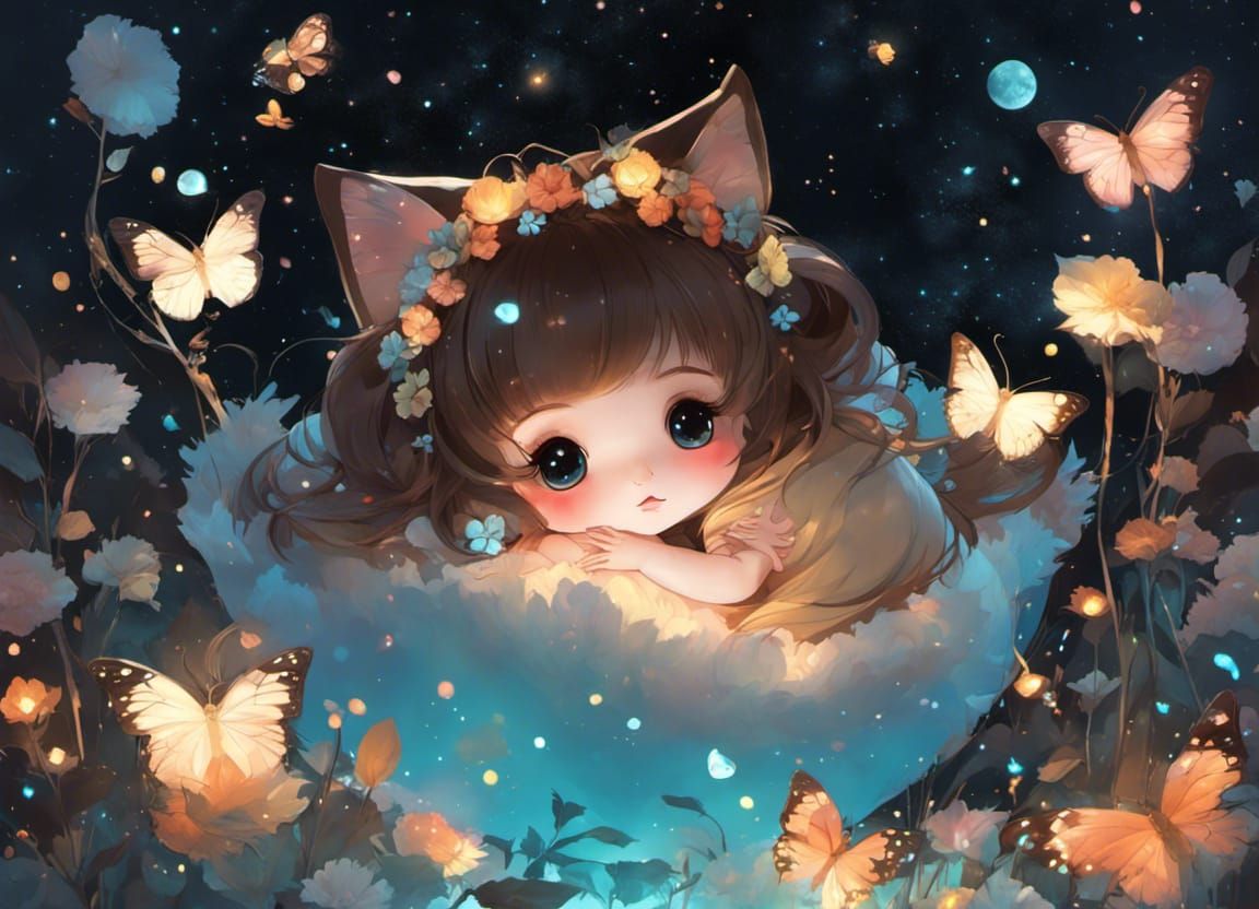 Chibi Mogwai Constellation with Bioluminescent Flora