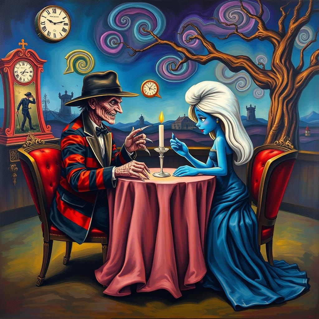 Surrealist Masterpiece: Freddy and Smurfette's Dreamlike Try...