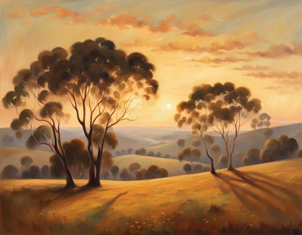 sunset australian tonalism,style of george inness, australia...
