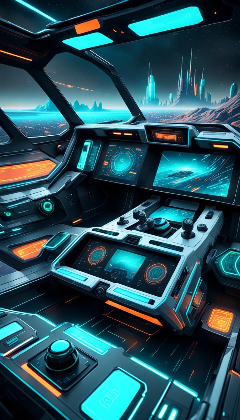 Futuristic cockpit - Spacecraft in low level flight